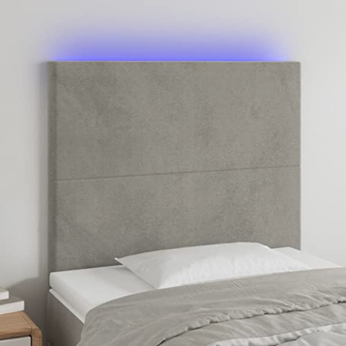 Qnhdfrt LED Kopfteil Bett 100x118/128 cm Samt Hellgrau Höhenverstellbar Zuschneidbarer RGB Streifen Modernes Rückenlehne Wandkissen für Schlafzimmer