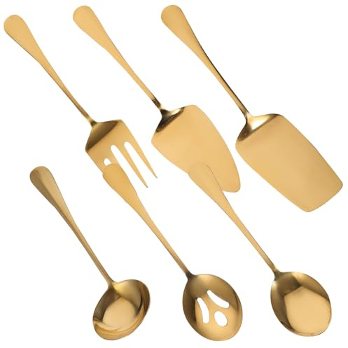 Genérico Juego de Cubiertos para Servir de Acero Inoxidable Dorado 6 Piezas Utensilios para Servir Restaurante Aptos para Uso Interior y Exterior Kit de Tenedor Cuchara y Cuchillo de