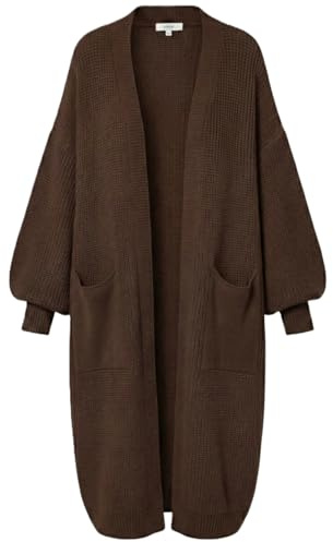 FAIRY TRENDZ Women's Long Balloon Sleeve Cardigan - Chunky Knitted Open Front Coatigan with Pockets - Warm Thick Oversized Coatigan Jumper for Ladies (UK, Alpha, One Size, Regular, Regular, Chocolate)