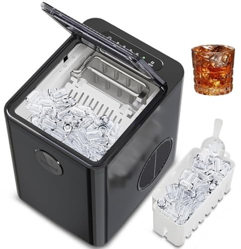 Máquina de hielo portátil de encimera, con cubitos de hielo y limpieza profunda automática, ideal for fiestas, bares, hogares y oficinas.(Schwarz)
