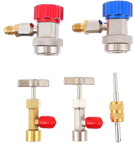 SHERCHPRY Kit de Recarga para Aire Acondicionado de Coche R134A con Adaptador de Tanque de Refrigerante Kit de Extracción de Núcleos de Válvulas y Grifos Autosellantes para Carga Rápida