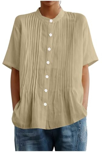 Camicia in Lino da Donna Casual Elegante Sexy Blusa Curvy Cotone Estiva Magliette Oversize Manica Lunga T-Shirt Camicetta Fantasia Cerimonia Camicie per L'Estate Camicetta alla Moda da Spiaggia
