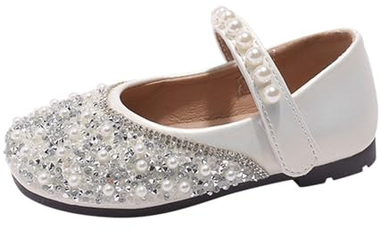 Zapatos de princesa para niñas, bailarinas con hebilla ajustable, zapatos brillantes elegantes Mary Jane con lentejuelas, zapatos de vestir para boda, zapatos de fiesta festivos, beige, 27 EU