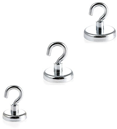Magnetastico | Set mit 3 Neodym N35 Magnethaken Extra Stark| Je 1x Magnethaken 32, 36 & 42 mm Ø | Haftkraft 34, 41 & 68 kg| Starker Magnet Haken, magnetische Wandhaken, Haken magnetisch verzinkt