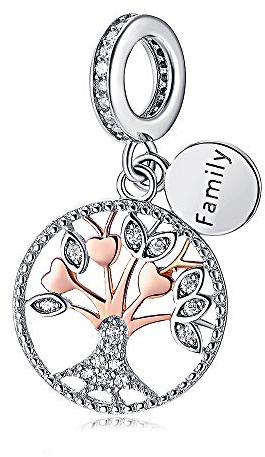 Nbsameng-Baum des Lebens Original Charm,Charms Anhänger Silber 925 Rosegold,Charms Anhänger Gold,Kompatibel für Pandora & Europäische Armbänder,Sterling Silber 925 mit 5A Zirkonia,Schmuckkästchen