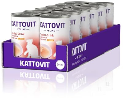 KATTOVIT - Niere/Renal Drink für Katzen | Katzen-Diätdrink zur Unterstützung der Nierenfunktion für ausgewachsene Katzen. Motiviert Katzen zur höheren Flüssigkeitsaufnahme | 12 x 135 ml Huhn