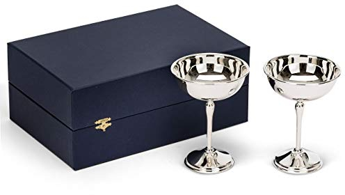 SWEET HOME Varotto & Co. Coppe Champagne Gelato Set 2 Pezzi Placcato Argento Stile Cardinale Ottone Argentato Lucido Made in Italy cod.BC01010SP cm 15h diam.10,5