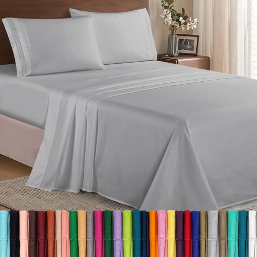 Elegant Comfort Luxury 1500 Premium Hotel Quality Microfiber 4-Piece Sheet Set - Wrinkle Resistant, All Around Elastic Fitted Sheet, Deep Pocket up to 16, Queen, Silver
