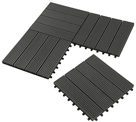 Laneetal WPC Fliesen 11er Set für 1 m², für Außen Terrasse Balkon, Terrassenfliesen Klicksystem 30x30 cm, Anthrazit