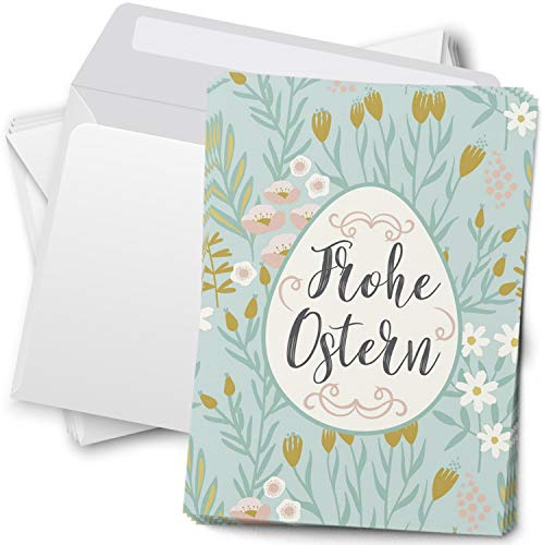 Einladungskarten Manufaktur Hamburg 10 schöne Postkarten zu Ostern mit Umschlägen im Set - Osterkarten modern türkis mit Ei Osterpostkarten