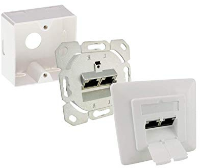 AIXONTEC Universal Gehäuse Keystone 2 Port Cat.6A RJ45 Jacks LSA geschirmt für Cat.7 Cat 7 Netzwerkkabel Verlegekabel Aufputz und Unterputz RJ 45 LAN Kabel Modul 10 GbE