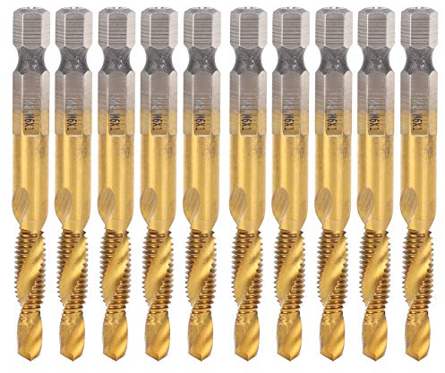 10Pcs M6 HSS Screw Tap Kit, Spiral Drill Bit Set Tapping Drill Bit Tool, Ti Coating Composite Spiral Flute Tap Accessory