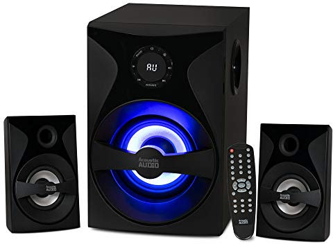 Acoustic Audio by Goldwood Sistema de sonido envolvente Bluetooth 2.1 con pantalla de luz LED, sintonizador FM, entradas de tarjeta USB/SD – Juego de altavoces multimedia para PC con subwoofer,