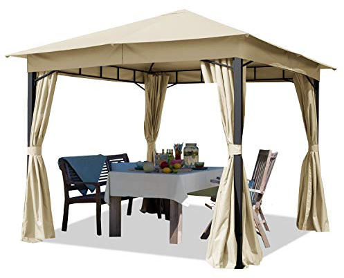 Tonnelle de Jardin 3x3 m pavillon, bâche de Toit env. 180g/m² Tente de Jardin avec 4 bâches de côté Champagne Tente de réception