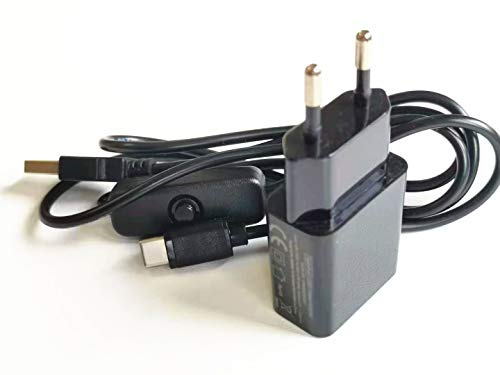 AptoFun - Cargador USB 5V 2A + Cable de alimentación USB/Tipo-C con botón de Encendido/Apagado para Raspberry Pi 4/4B, Micro:bit y también Smart Phone con Interfaz Tipo-C. (5V 2A Tipo-C)