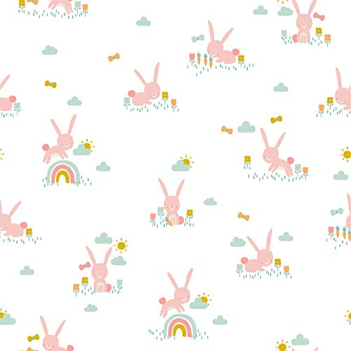 Kinder Stoff Häschen Weiß – Baumwolle Meterware 148 cm breit – Sweet Bunny Motiv für Ostern & Frühling – schadstoffgeprüft, weich & pflegeleicht