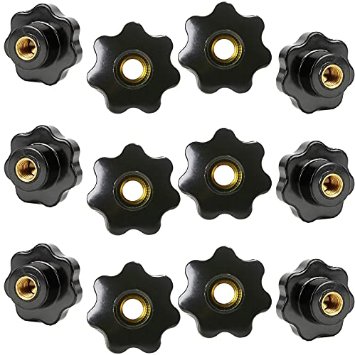 ASFINS M6 Sternschraube, 12 Stücke M6 Sterngriffmutter Klemmknopf, Innengewinde Kunststoffgewinde Durch Loch Star Kopf für Werkzeugmaschine, Schwarz, 32mm x M6