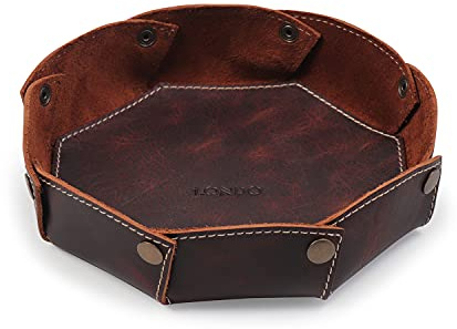 Londo Echtleder Rundes Tray Organizer – Praktische Aufbewahrungsbox für Geldbörsen, Uhren, Schlüssel, Münzen, Handys und Bürobedarf