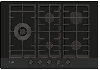 Haier Gas-Kochfeld I-MOVE GAS ON GLASS Serie 6 HAVG7WL4HB | Autark, 70 cm, 5 Brenner mit Wok-Kochzone, 9 Leistungsstufen