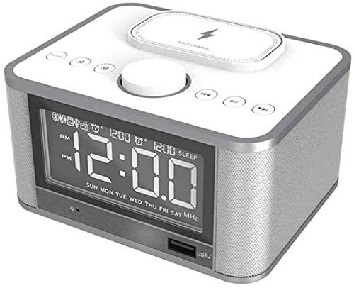 NCRD Digital Alarm Clock with Wireless Charging, Large LED Display, Bluetooth Speaker, Support Audio 2.1 Channel 5Wx2 FM Radio Bluetooth 4.2 Speaker TF/USB/AUX/LCD Electronic Alarm Clock