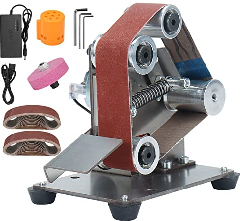 Mini Electric Belt-Sander Knife-Sharpener Sanding Machine - Small Bench Grinder Kit 7 Speed Adjustable Power Polisher DIY Polishing Grinding Tool For Knife Making, Wood Metal Working, Handcraft