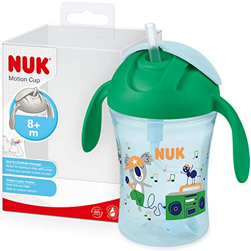 NUK Motion Cup Learning Cup | 230 ml | Leak-Proof, Soft Straw | Ergonomically Shaped Handles | 8+ Months | BPA Free | Green