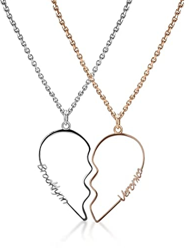 Personalisierte Herz Pärchen Halskette mit Name für Paare Damen Herren Liebhaber Edelstahl Puzzle Namenskette Anhänger mit Gebrochenem Herz Bff Ketten für 2 Stück Freundschaftskette Partnerketten