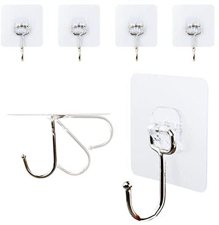 Confezione da 5 ganci adesivi da parete resistenti con ganci in acciaio inox, 2 kg (max) senza chiodi, pratici ganci da soffitto resistenti per bagno, cucina, ufficio