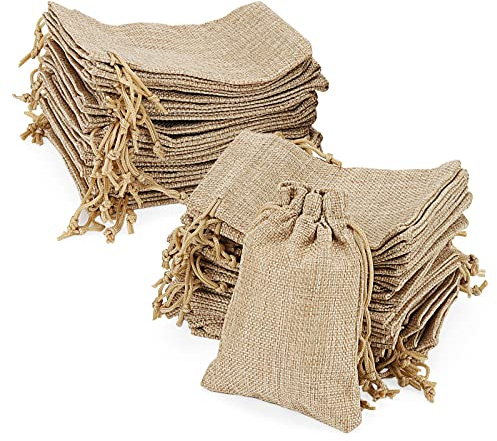 CHUENHEI 80 Stück 10 x 15cm Jutesäckchen Klein, Jutebeutel mit Kordelzug, Jute Geschenktüten mit Kordelzug, kleine Leinensäckchen für Partys, Hochzeiten, Kräuter, Weihnachten, Handwerk