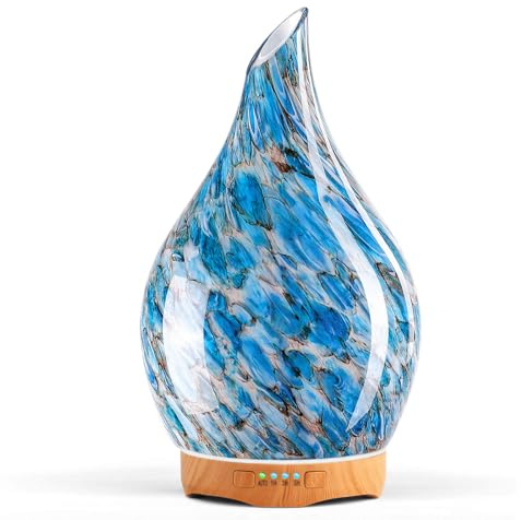 Porseme Essential Oil Diffuser Glass,280ml Scented Oil Diffuser Quiet | Relaxing Aromatherapy Ultrasonic Cool Mist Humidifier, 7 Changing Color Lights Aroma Dispenser with Timer for Home (Blue)