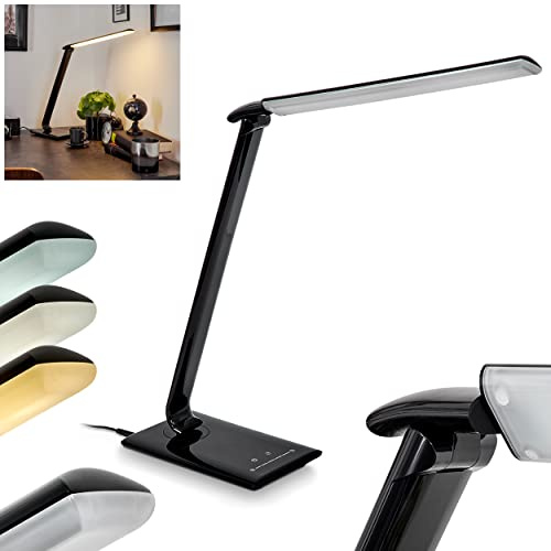 HOFSTEIN LED Tischlampe Chozendo, verstellbare Tischleuchte aus Metall/Kunststoff in Schwarz/Weiß, Nachttischlampe m. Touch-Dimmer, USB-Anschluss, Ladefunktion, 7 Watt, 520 Lumen, CCT 3000-6500 Kelvin