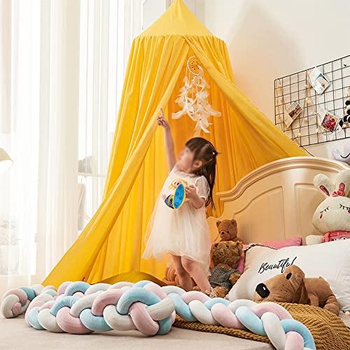 Surwin Dosel de Cama para Niños Niña Bebés Mosquitera Dosel Cama Individual Matrimonio, Redonda Toldo de Cuna de Castillo de Dormitorio Decoración de Dormitorio, Habitación (amarillo nórdico)