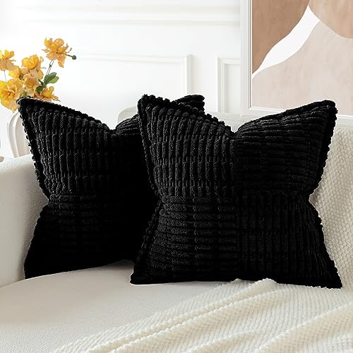 JOTOM 2er Set Kordsamt Einfarbig Kissenbezüge Weiche Moderne Kissenhüllen Dekorative Zierkissenbezug für Wohnzimmer Schlafzimmer Schwarz 40x40 cm