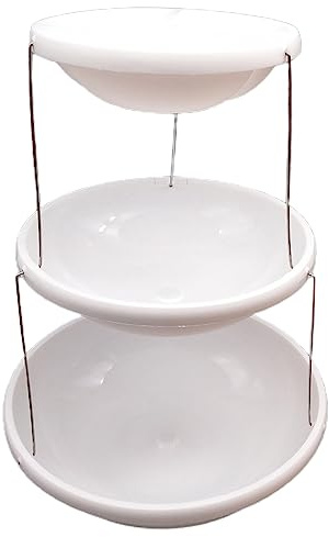PAPABA Space-Saving Collapsible Bowl 2/3 Tier Twist Fold Party Serving Plate Nesting Plastic Platter Dips Nuts Candy Fruit Snack Space Saving Server White Triple Layer