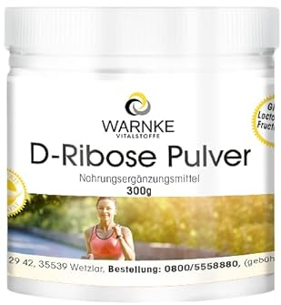 D-Ribose Pulver 300 g mit Vitamin B3 und B5-100% pur ohne Zusatzstoffe - für den Energiestoffwechsel - hochdosiert und vegan | Warnke Vitalstoffe - Deutsche Apothekenqualität