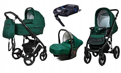 BabyLux® Kinderwagen Set 4 in 1 - UZO - incl. Babywanne, Buggy Sportsitz, Auto-Babyschale, ISOFIX-Basisstation - Autositz - Kinderwagenset - Kombikinderwagen mit Wickeltasche usw.