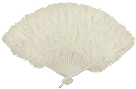 BSBAAA FASHIONS® Women’s Ladies Feather Hand Fan Burlesque Fancy Dress Costume 20s Flapper Wedding Party Favour Gift Outdoor Vintage Dance Photoshoot Accessory (White)