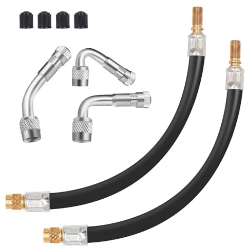 WNCGC Valve Stem Extension, 2PCS 12 Inches Dually Valve Stem Extenders 3 PCS 45 90 135 Degree Brass Valve Stem Extension Adaptor for Car Truck Motorhome Trailer RV