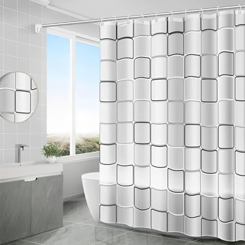 Badewanne Vorhang 200 X 200 cm, Waschbar PEVA Duschvorhang Weiss, Anti-Bakteriell Bathroom Curtains mit 16 Duschvorhangringen, Anti-Schimmel Wasserdichter Dusch Vorhang, für Dusche und Badewanne