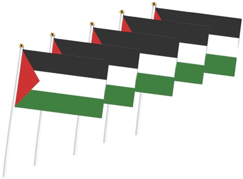 Casiler 5 Pezzi Palestina Bandiera a Mano in Poliestere Bandiera Ondeggiata a Mano Algeria National Waving Bandy Decorazione per Casa 14x21 Cm