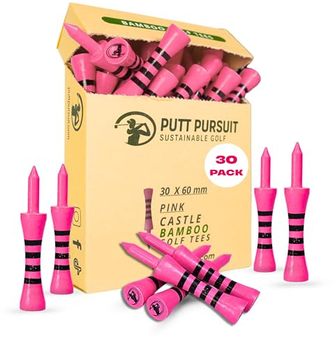 Putt Pursuit Castle Bamboo Golf-Tees, 6 cm/60 mm, biologisch abbaubar und nachhaltig, Bambusmaterial, Golfzubehör, Golf-Tees aus Holz, 30 Golf-Tees ohne Kunststoff, natürliche Farbe
