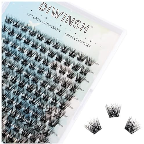 DIWINSH Wimpern Cluster 132 Pcs 9-15mm Natürliches Wimpern Extensions | D Curl Kurzer Wimperncluster, Wispy Lash Clusters, Unsichtbares Klar Wimpernband, zu Hause DIY Wimpernbüschel für Anfänger