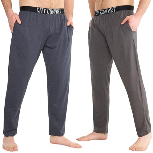CityComfort Pyjamasbyxor för män - Jersey loungebyxor med fickor, 2-pack, Marinblå/träkol, XXL