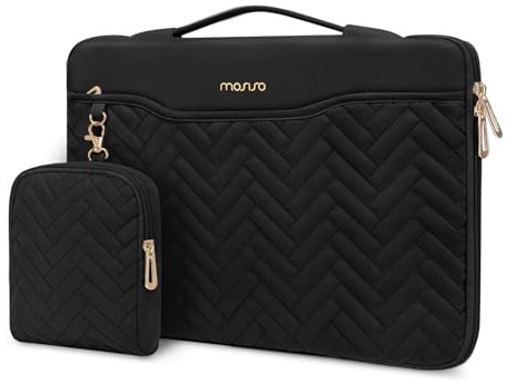 MOSISO 15-15,6 tum 360 skyddande laptopfodral, 16 tum laptopfodral kompatibel med MacBook Pro 16, HP, Dell, ASUS, Acer anteckningsbok, rektangel quiltad väska handtag och ficka och litet fodral, svart