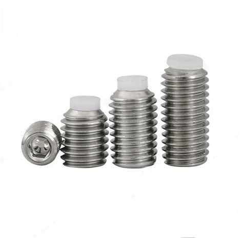 TULDYS 2/5 Stück M3 M4 M5 M6 M8 M10 304 Edelstahl Kopf Innensechskant Kunststoff Nylon Hund konvexer Endpunkt Spitze Madenschraube Stellschraube(5pcs M8x12mm)