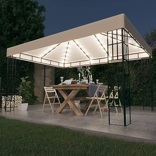 ShCuShan Pavillon mit LED-Lichterkette 3x4 m Cremeweiß Pop Up Pavillon Wasserdicht Stabil Winterfest