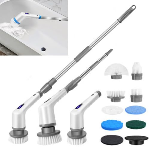 Elektrischer Reinigungsbürste Handheld, 2-Gang, Elektrische Bürste mit 9-Bürstenköpfen, 450RPM Akku-Scrubber IPX6 Wasserdicht, 3.0Ah Batterie und Ladegerät, Feytory