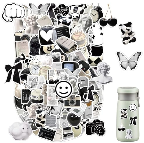 111 Vintage-Aufkleber in Schwarz und Weiß, minimalistisch, wasserfest, Scrapbooking-Zubehör, Ästhetik, Basteln, Dekoration für Laptop
