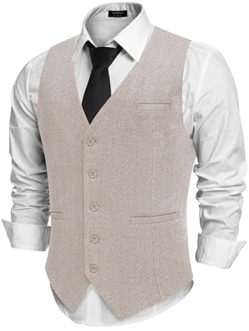 COOFANDY Väst herr kostymväst för herr V-ringad kostymväst herr normal passform herr väst elegant business herrväst bröllop, Beige, M
