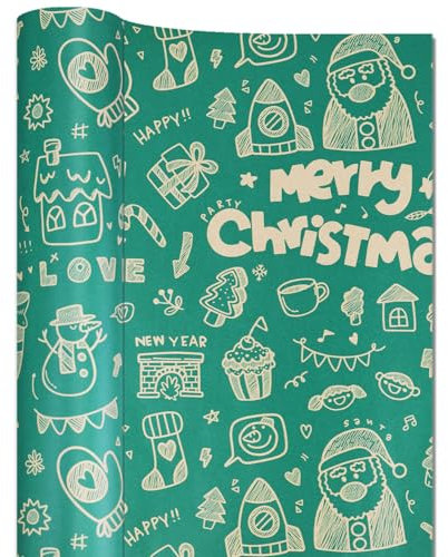 FullJoyHut 43cm x 15M Weihnachtsgeschenkpapier, Geschenkpapier Weihnachten Rollen Kraftpapier Weihnachtspapier Rollen für Xmas Weihnachten Geschenkverpackung